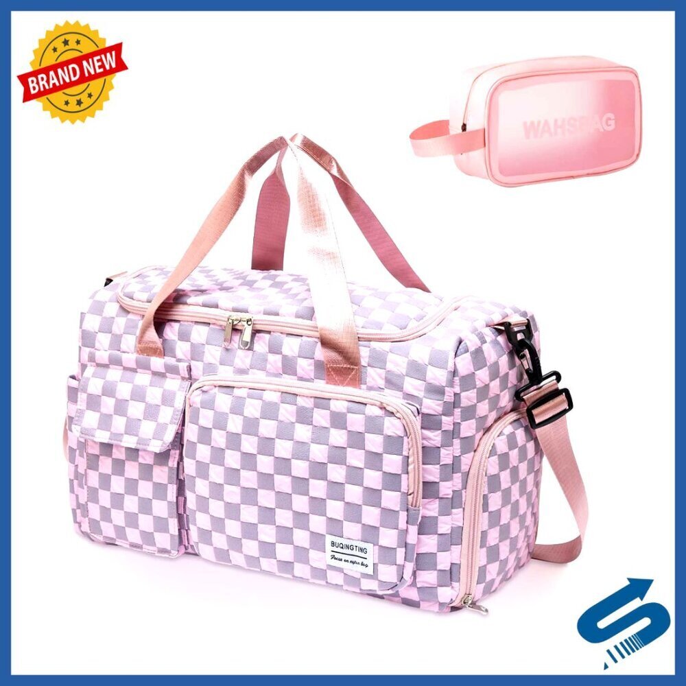 Small Duffle Bag with Shoe Compartment, Lightweight Nylon Weekender